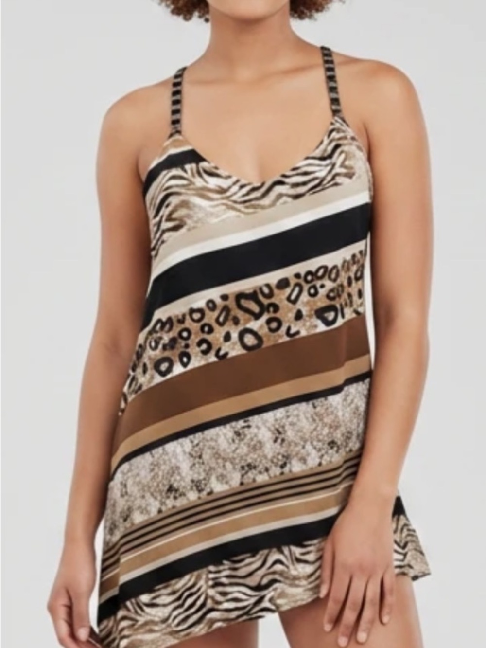 VENUS Animal Print chain link Tank  Top - Brown, Black, Cream